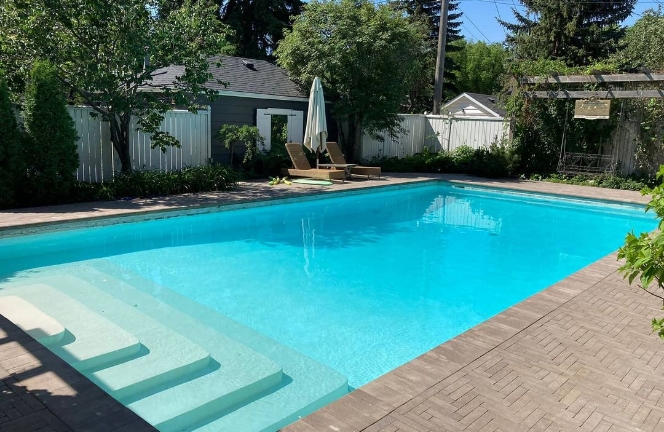 Pool and patio installed in Edmonton